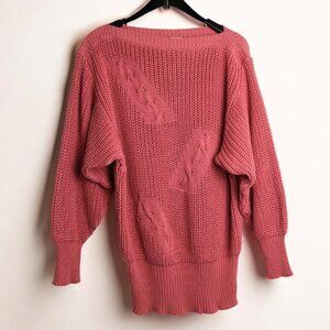 Vintage Mondi Wool Acrylic Coral Salmon Pink Cable Knit Pullover Sweater Size 36